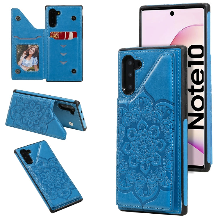 For Samsung Galaxy Note10 Flower Embossing Pattern Shockproof Protective Case with Holder & Card Slots & Photo Frame