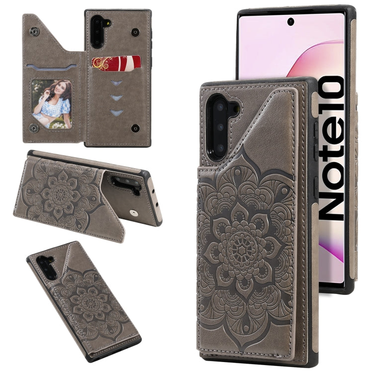 For Samsung Galaxy Note10 Flower Embossing Pattern Shockproof Protective Case with Holder & Card Slots & Photo Frame