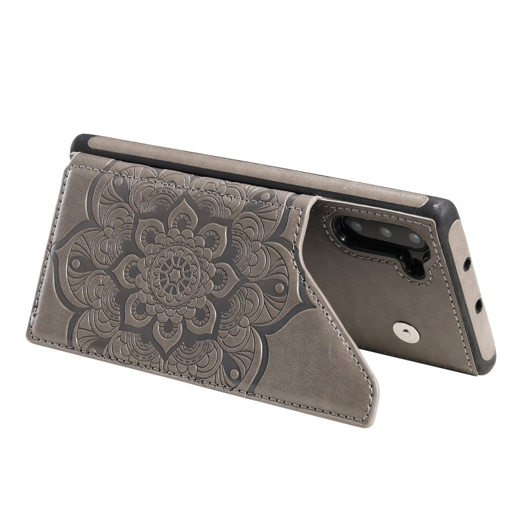 For Samsung Galaxy Note10 Flower Embossing Pattern Shockproof Protective Case with Holder & Card Slots & Photo Frame