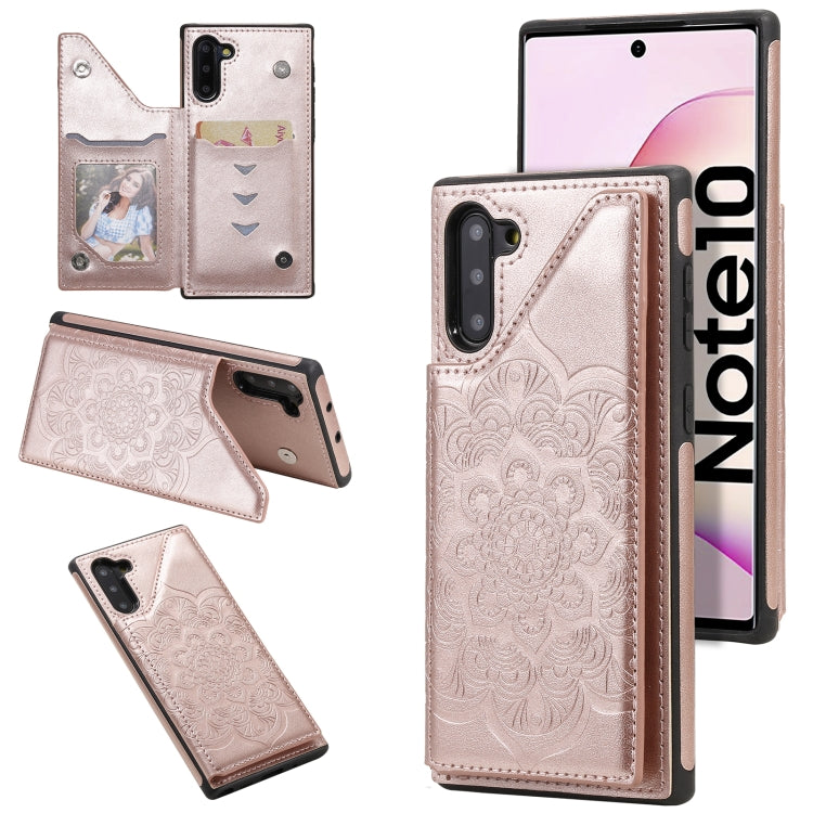 For Samsung Galaxy Note10 Flower Embossing Pattern Shockproof Protective Case with Holder & Card Slots & Photo Frame