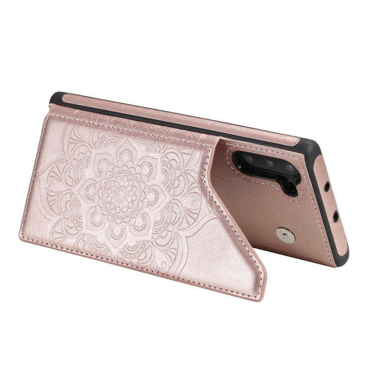For Samsung Galaxy Note10 Flower Embossing Pattern Shockproof Protective Case with Holder & Card Slots & Photo Frame