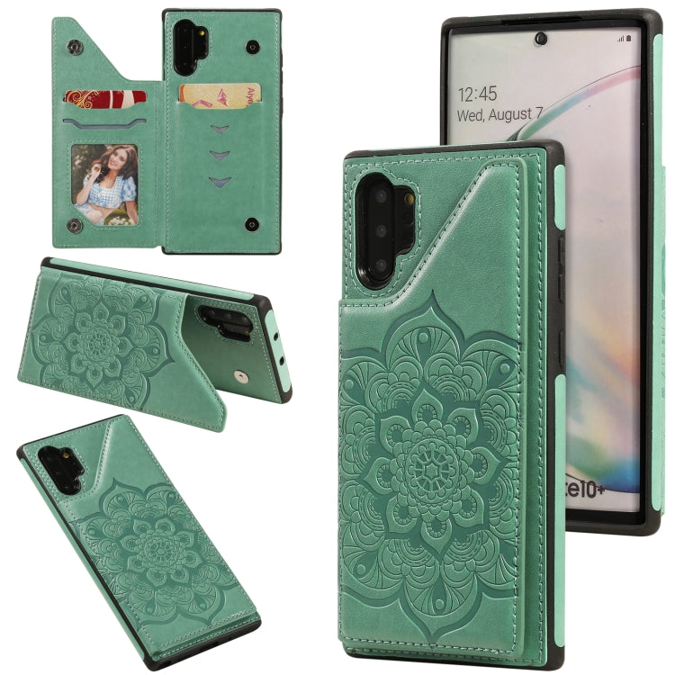 For Samsung Galaxy Note 10 Pro Flower Embossing Pattern Shockproof Protective Case with Holder & Card Slots & Photo Frame