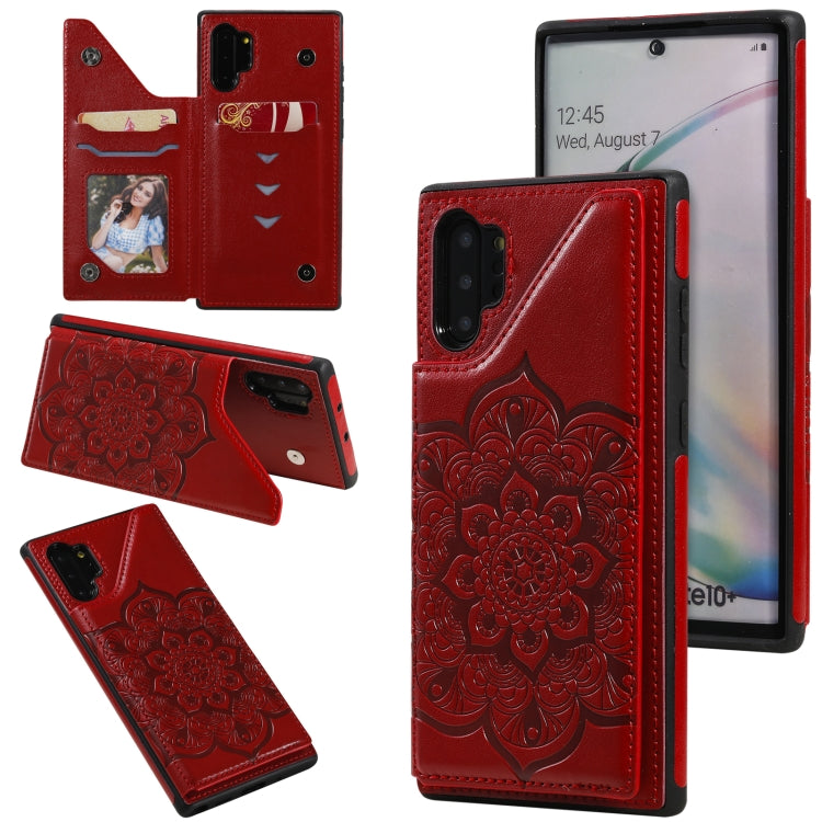 For Samsung Galaxy Note 10 Pro Flower Embossing Pattern Shockproof Protective Case with Holder & Card Slots & Photo Frame