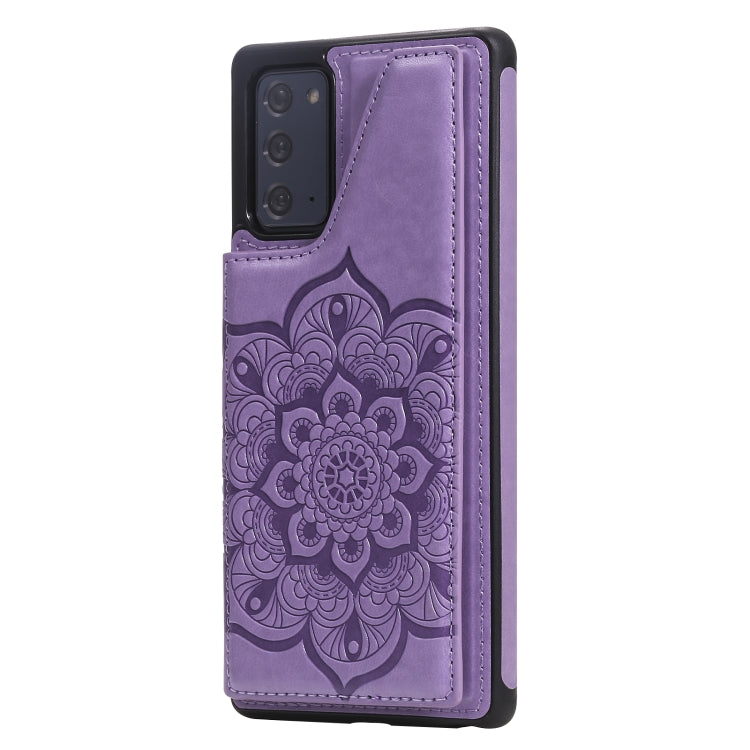 For Samsung Galaxy Note20 Flower Embossing Pattern Shockproof Protective Case with Holder & Card Slots & Photo Frame