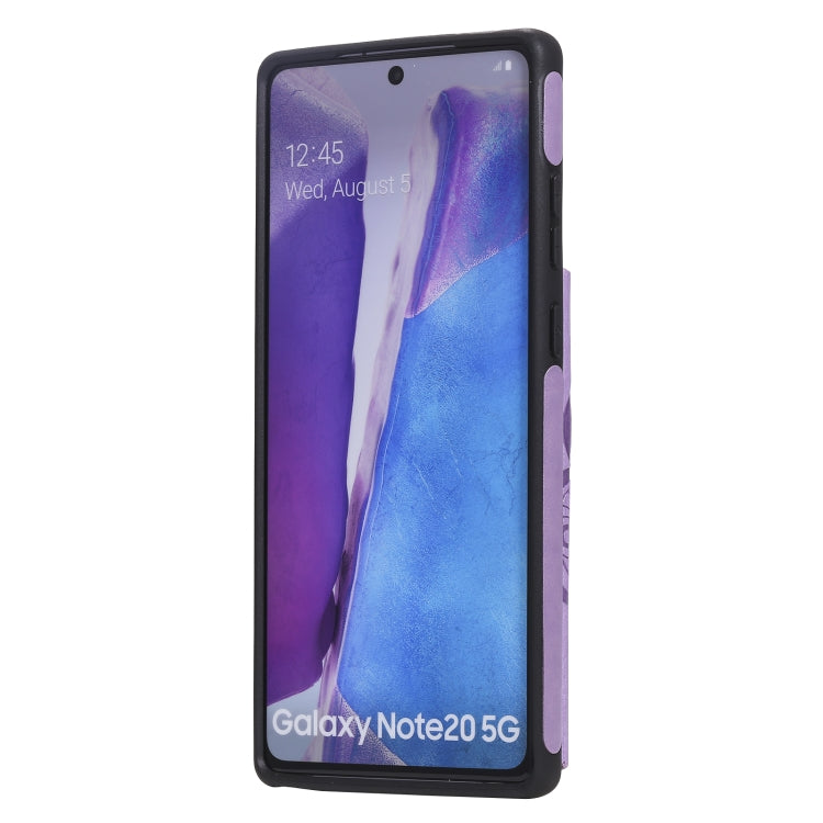 For Samsung Galaxy Note20 Flower Embossing Pattern Shockproof Protective Case with Holder & Card Slots & Photo Frame