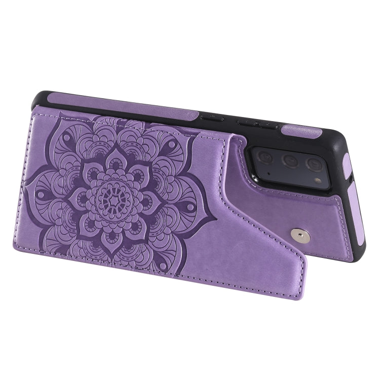 For Samsung Galaxy Note20 Flower Embossing Pattern Shockproof Protective Case with Holder & Card Slots & Photo Frame