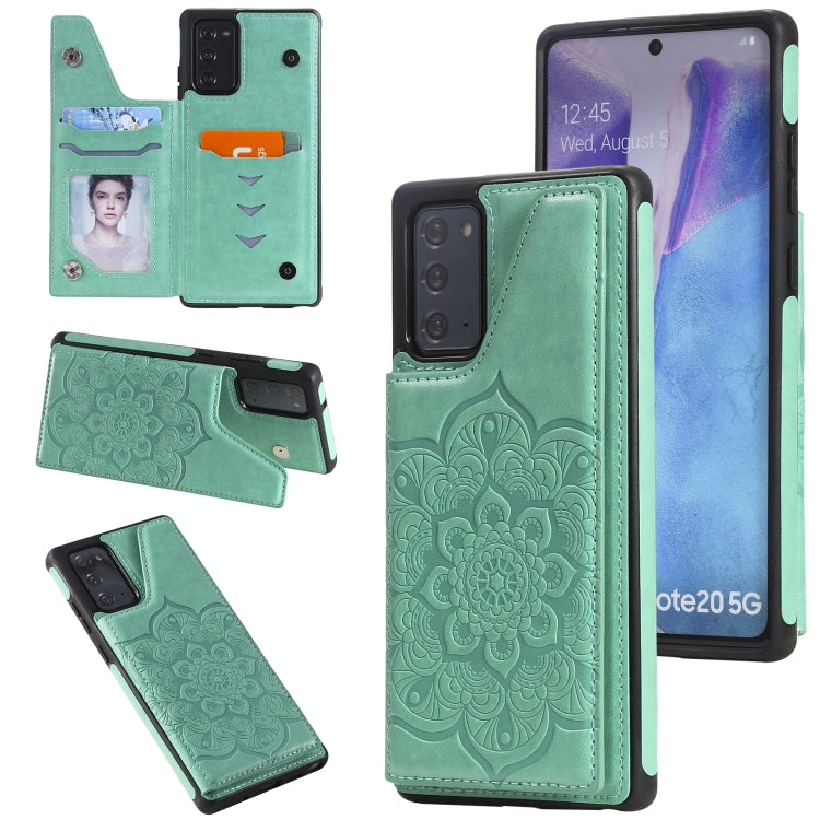 For Samsung Galaxy Note20 Flower Embossing Pattern Shockproof Protective Case with Holder & Card Slots & Photo Frame