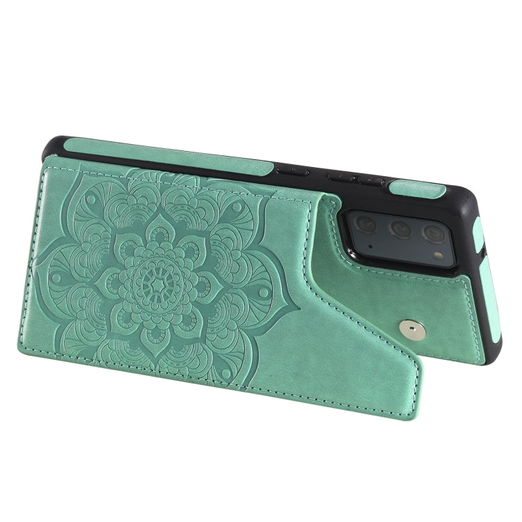For Samsung Galaxy Note20 Flower Embossing Pattern Shockproof Protective Case with Holder & Card Slots & Photo Frame