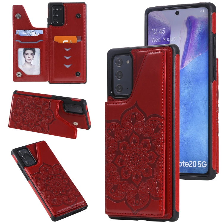 For Samsung Galaxy Note20 Flower Embossing Pattern Shockproof Protective Case with Holder & Card Slots & Photo Frame