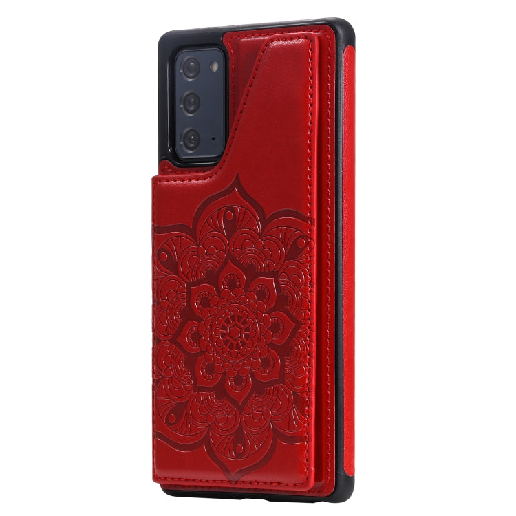For Samsung Galaxy Note20 Flower Embossing Pattern Shockproof Protective Case with Holder & Card Slots & Photo Frame