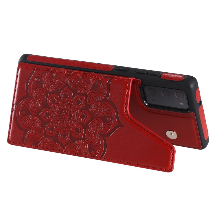 For Samsung Galaxy Note20 Flower Embossing Pattern Shockproof Protective Case with Holder & Card Slots & Photo Frame