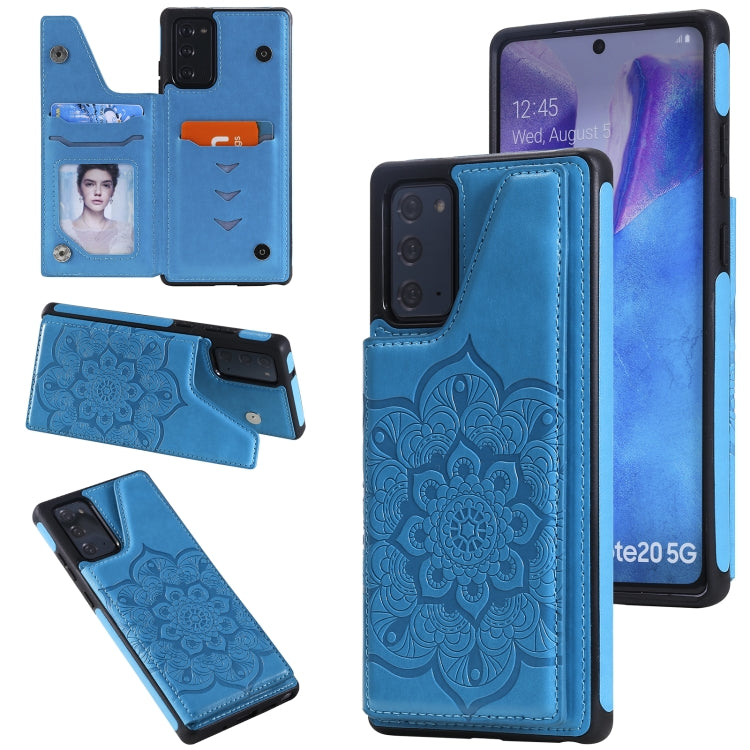 For Samsung Galaxy Note20 Flower Embossing Pattern Shockproof Protective Case with Holder & Card Slots & Photo Frame