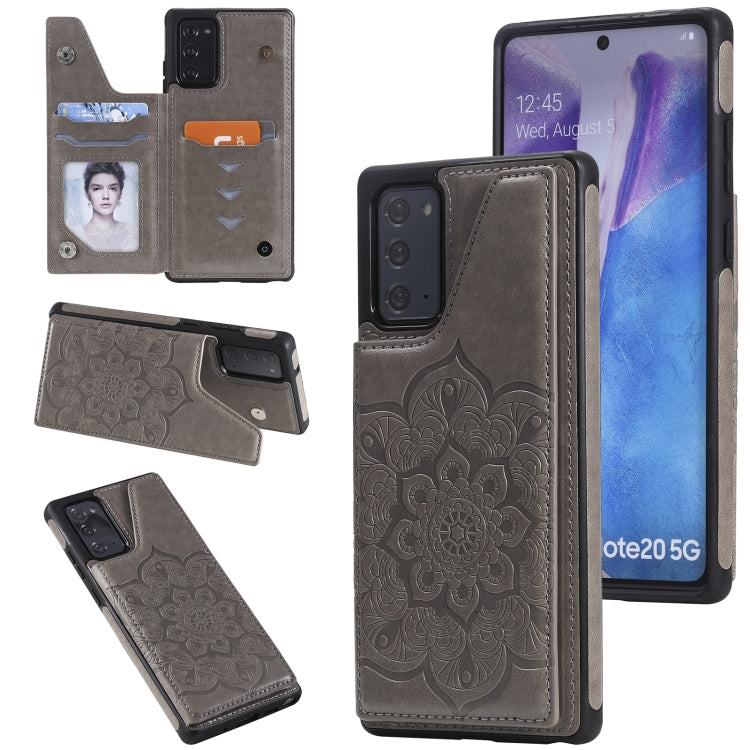 For Samsung Galaxy Note20 Flower Embossing Pattern Shockproof Protective Case with Holder & Card Slots & Photo Frame