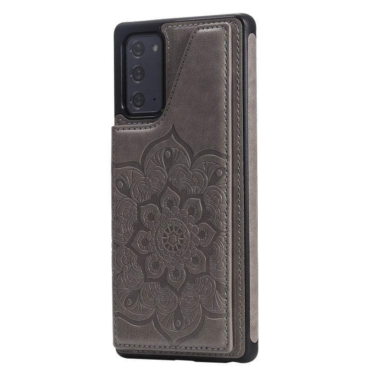 For Samsung Galaxy Note20 Flower Embossing Pattern Shockproof Protective Case with Holder & Card Slots & Photo Frame