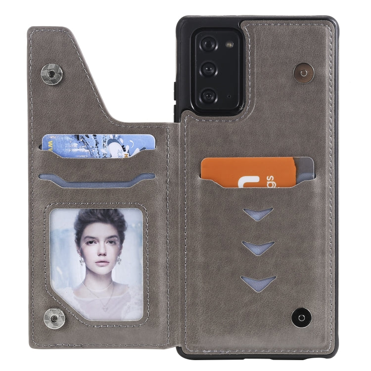 For Samsung Galaxy Note20 Flower Embossing Pattern Shockproof Protective Case with Holder & Card Slots & Photo Frame