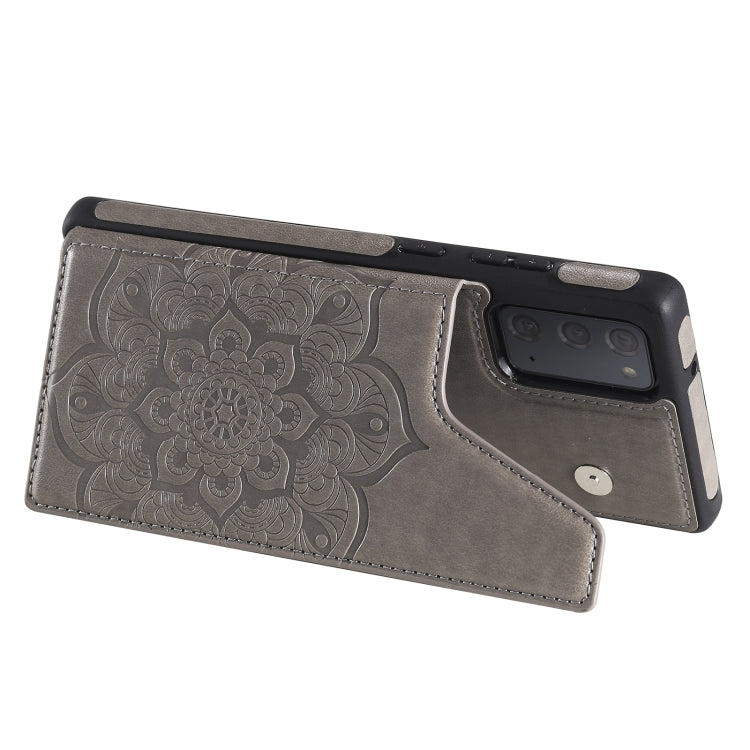 For Samsung Galaxy Note20 Flower Embossing Pattern Shockproof Protective Case with Holder & Card Slots & Photo Frame