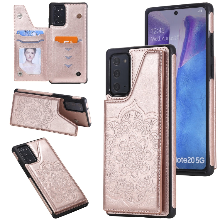 For Samsung Galaxy Note20 Flower Embossing Pattern Shockproof Protective Case with Holder & Card Slots & Photo Frame