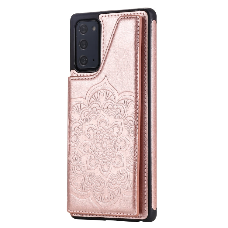 For Samsung Galaxy Note20 Flower Embossing Pattern Shockproof Protective Case with Holder & Card Slots & Photo Frame