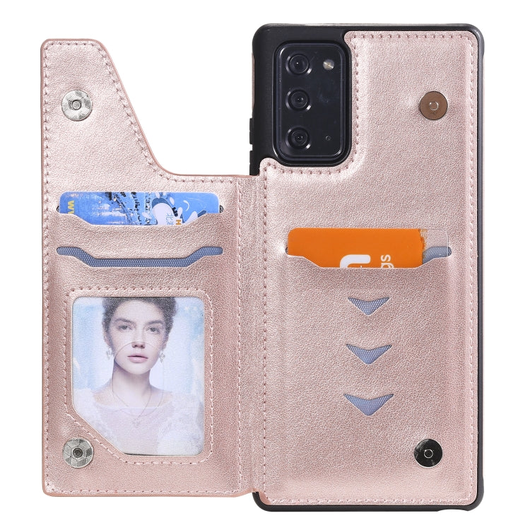 For Samsung Galaxy Note20 Flower Embossing Pattern Shockproof Protective Case with Holder & Card Slots & Photo Frame