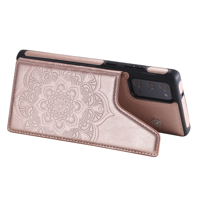 For Samsung Galaxy Note20 Flower Embossing Pattern Shockproof Protective Case with Holder & Card Slots & Photo Frame