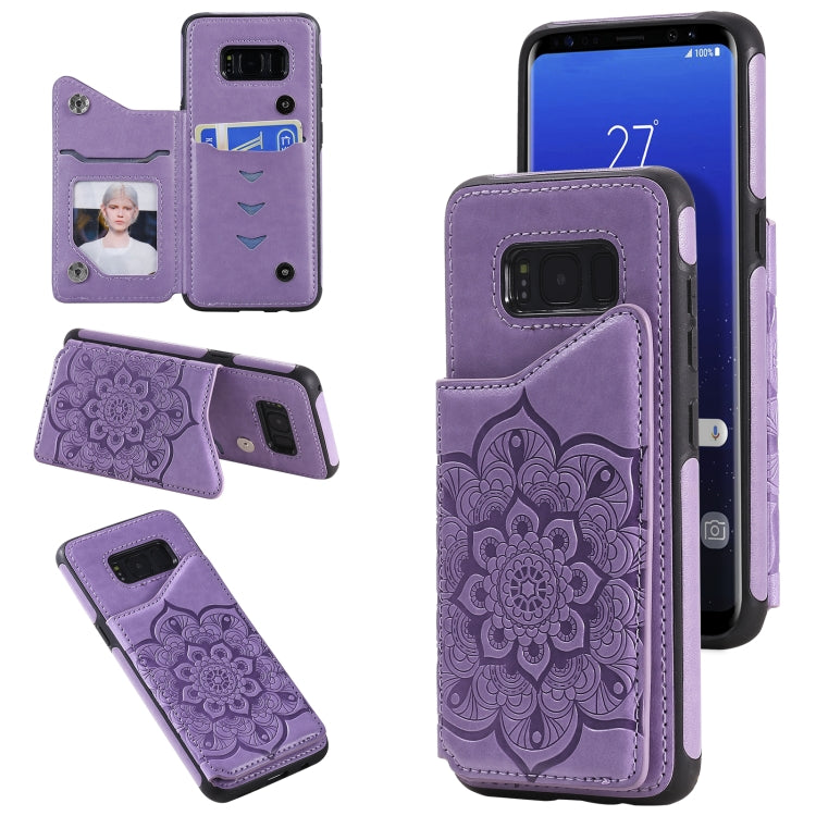 For Samsung Galaxy S8 Flower Embossing Pattern Shockproof Protective Case with Holder & Card Slots & Photo Frame