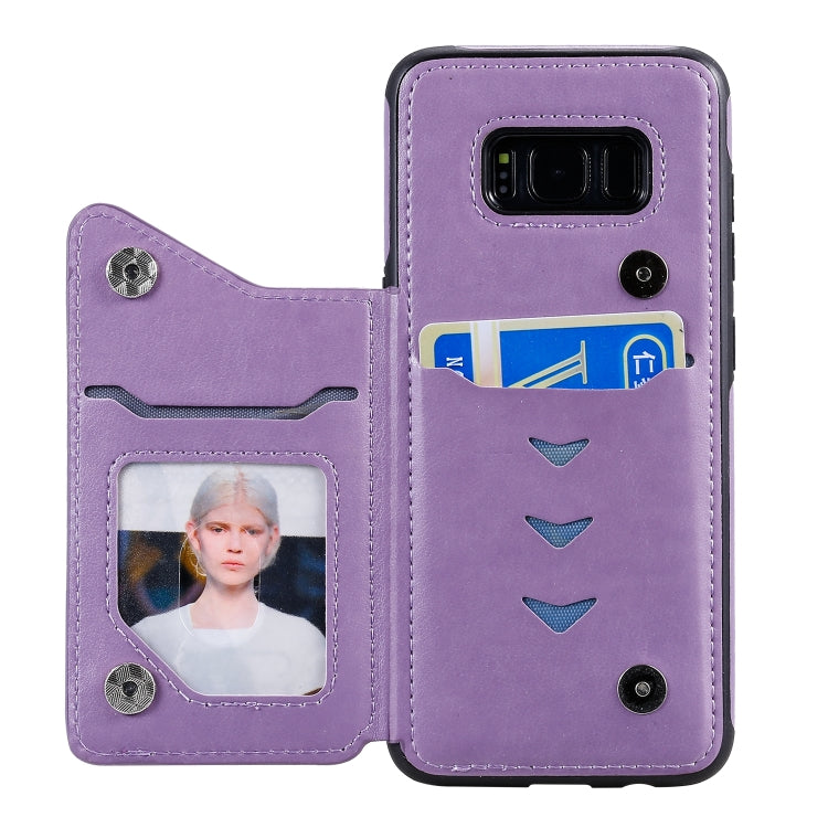 For Samsung Galaxy S8 Flower Embossing Pattern Shockproof Protective Case with Holder & Card Slots & Photo Frame