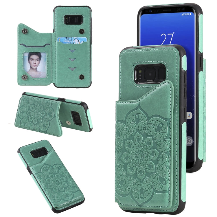 For Samsung Galaxy S8 Flower Embossing Pattern Shockproof Protective Case with Holder & Card Slots & Photo Frame