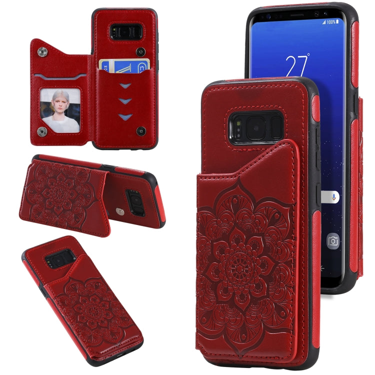 For Samsung Galaxy S8 Flower Embossing Pattern Shockproof Protective Case with Holder & Card Slots & Photo Frame