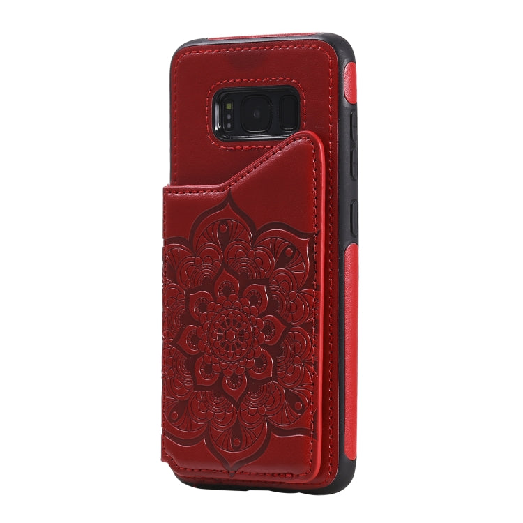 For Samsung Galaxy S8 Flower Embossing Pattern Shockproof Protective Case with Holder & Card Slots & Photo Frame