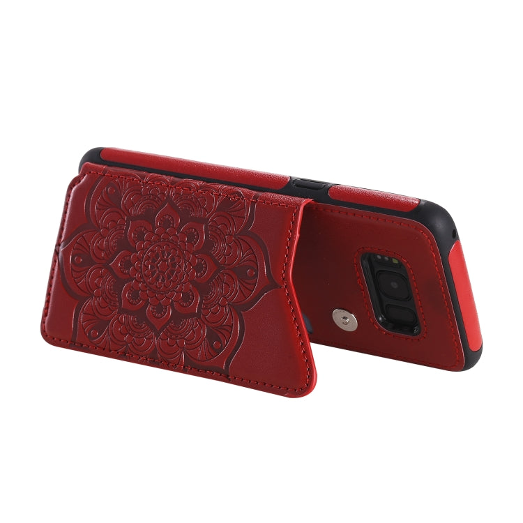 For Samsung Galaxy S8 Flower Embossing Pattern Shockproof Protective Case with Holder & Card Slots & Photo Frame