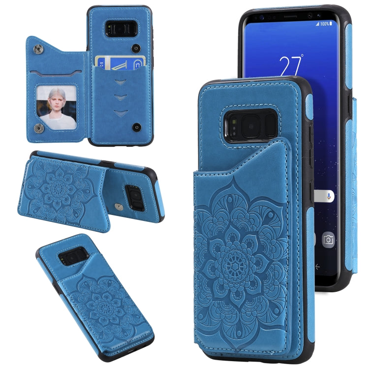 For Samsung Galaxy S8 Flower Embossing Pattern Shockproof Protective Case with Holder & Card Slots & Photo Frame