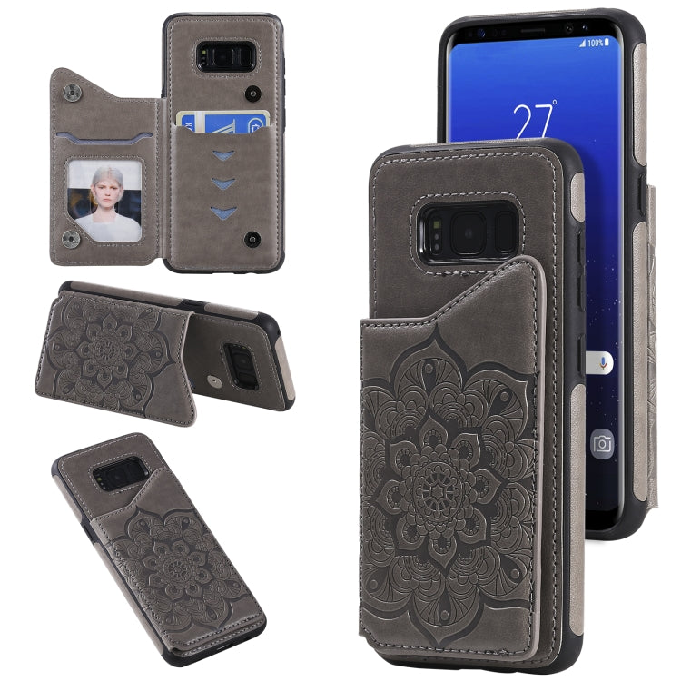 For Samsung Galaxy S8 Flower Embossing Pattern Shockproof Protective Case with Holder & Card Slots & Photo Frame