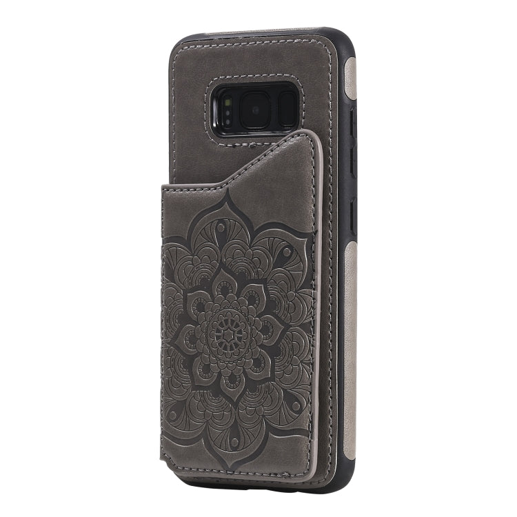 For Samsung Galaxy S8 Flower Embossing Pattern Shockproof Protective Case with Holder & Card Slots & Photo Frame