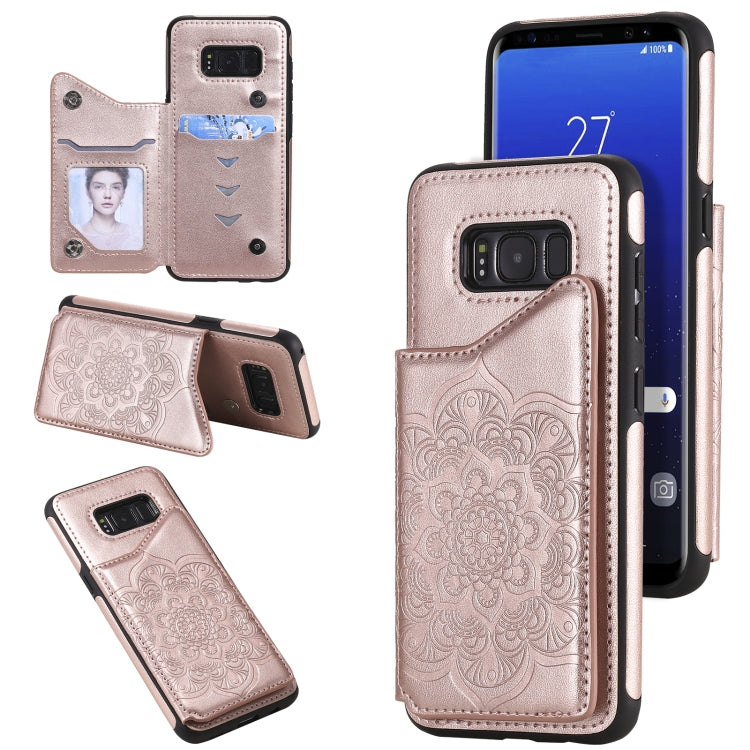 For Samsung Galaxy S8 Flower Embossing Pattern Shockproof Protective Case with Holder & Card Slots & Photo Frame
