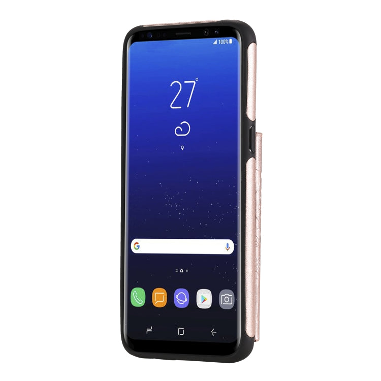 For Samsung Galaxy S8 Flower Embossing Pattern Shockproof Protective Case with Holder & Card Slots & Photo Frame