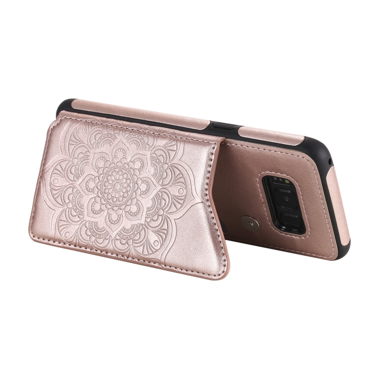 For Samsung Galaxy S8 Flower Embossing Pattern Shockproof Protective Case with Holder & Card Slots & Photo Frame