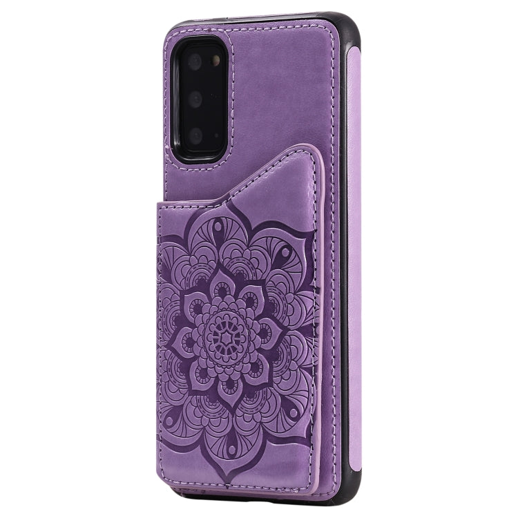 For Samsung Galaxy S20 Flower Embossing Pattern Shockproof Protective Case with Holder & Card Slots & Photo Frame