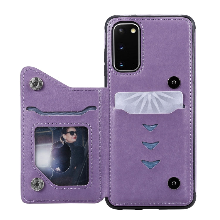 For Samsung Galaxy S20 Flower Embossing Pattern Shockproof Protective Case with Holder & Card Slots & Photo Frame