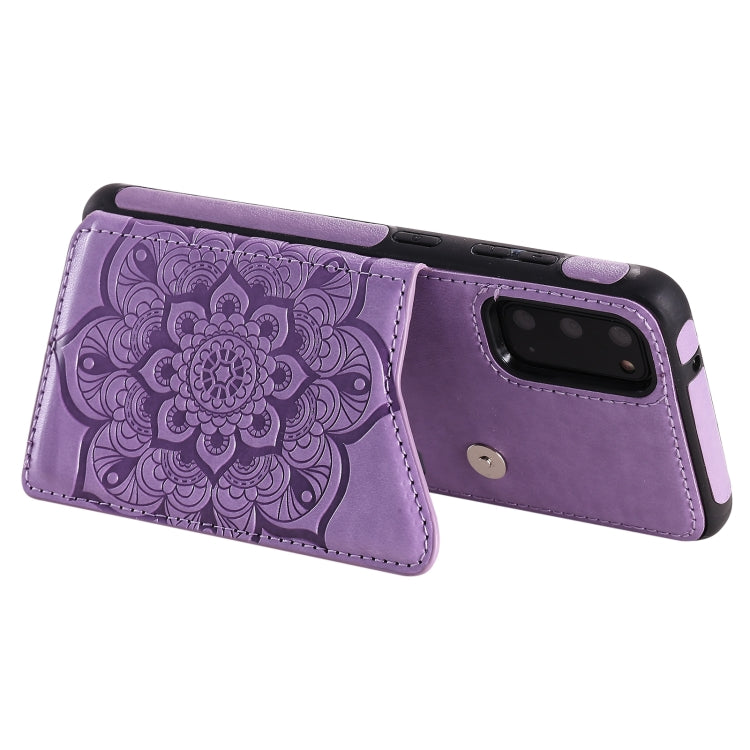 For Samsung Galaxy S20 Flower Embossing Pattern Shockproof Protective Case with Holder & Card Slots & Photo Frame