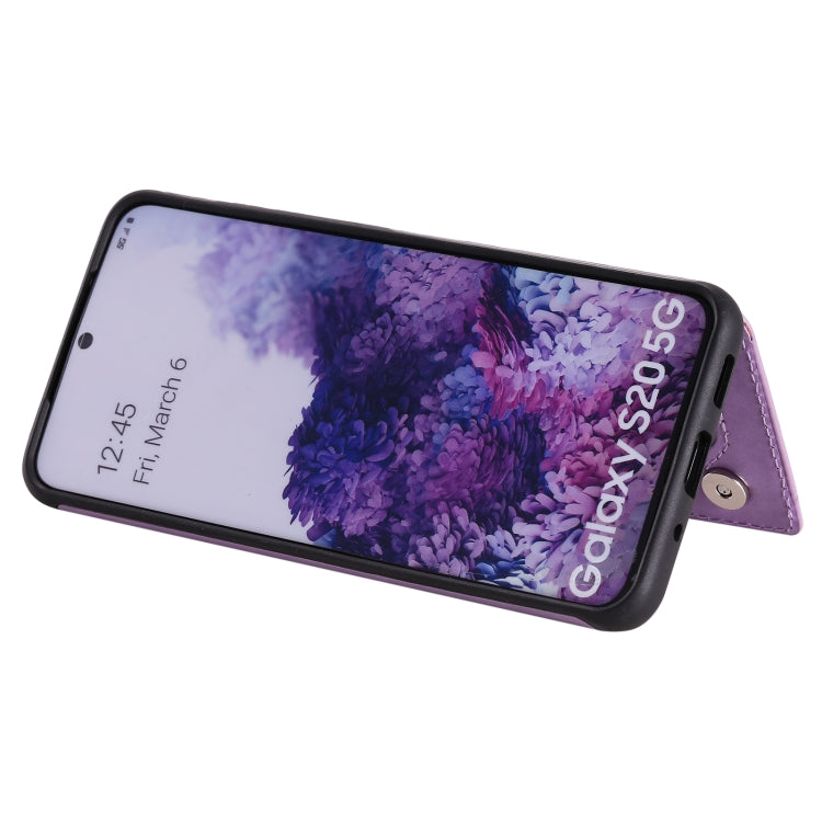 For Samsung Galaxy S20 Flower Embossing Pattern Shockproof Protective Case with Holder & Card Slots & Photo Frame