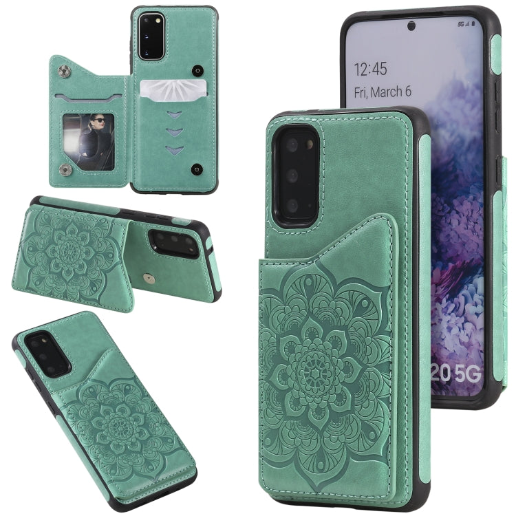 For Samsung Galaxy S20 Flower Embossing Pattern Shockproof Protective Case with Holder & Card Slots & Photo Frame