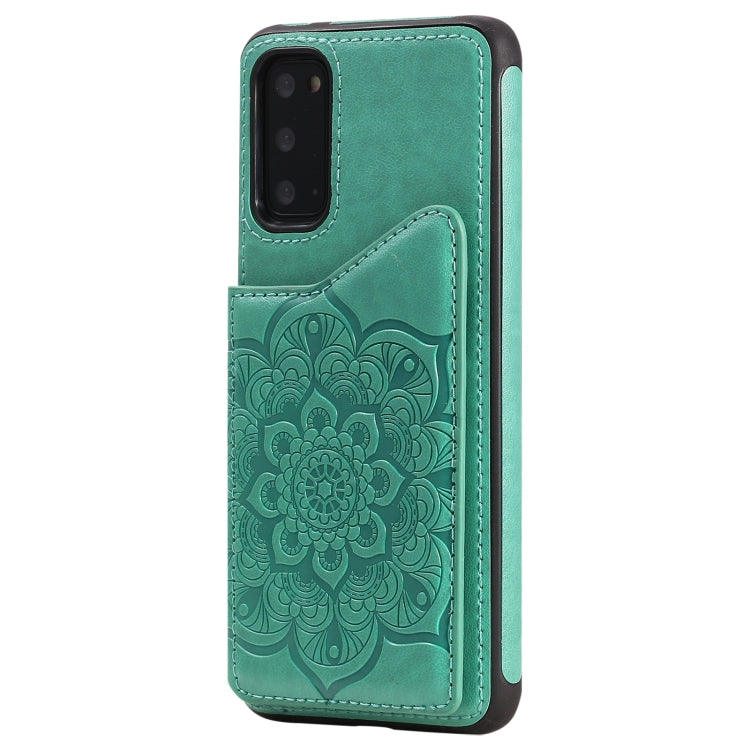 For Samsung Galaxy S20 Flower Embossing Pattern Shockproof Protective Case with Holder & Card Slots & Photo Frame