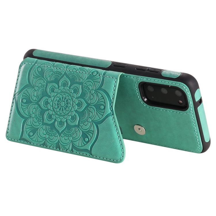 For Samsung Galaxy S20 Flower Embossing Pattern Shockproof Protective Case with Holder & Card Slots & Photo Frame