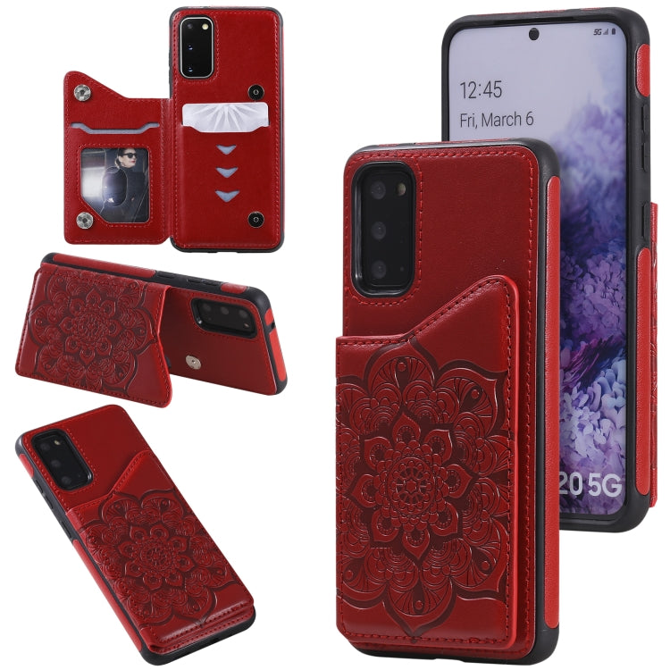 For Samsung Galaxy S20 Flower Embossing Pattern Shockproof Protective Case with Holder & Card Slots & Photo Frame