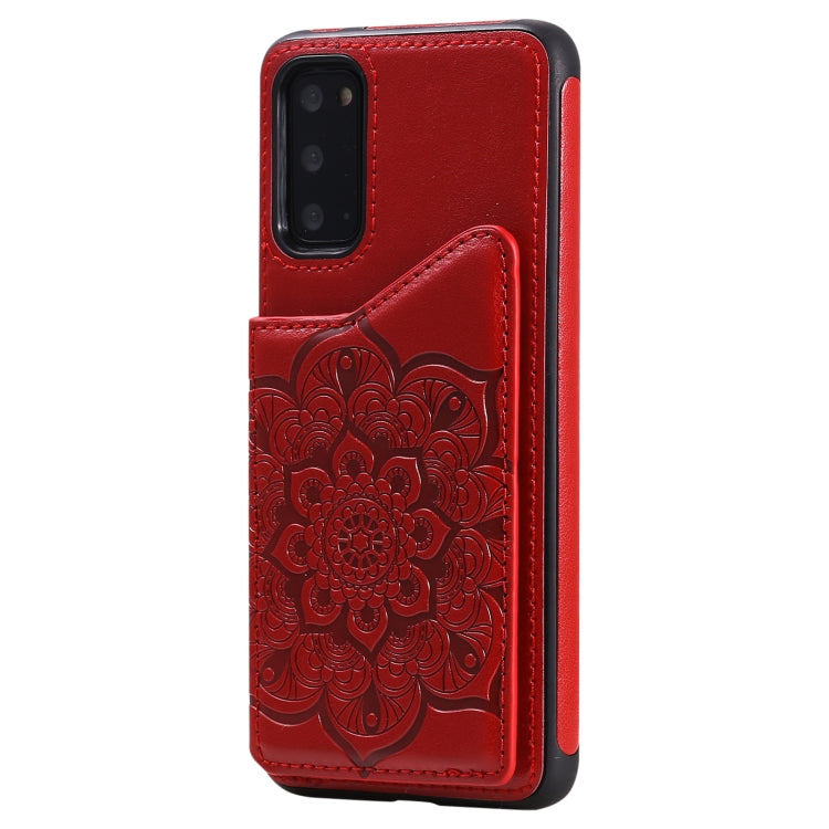 For Samsung Galaxy S20 Flower Embossing Pattern Shockproof Protective Case with Holder & Card Slots & Photo Frame