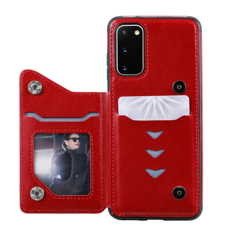 For Samsung Galaxy S20 Flower Embossing Pattern Shockproof Protective Case with Holder & Card Slots & Photo Frame