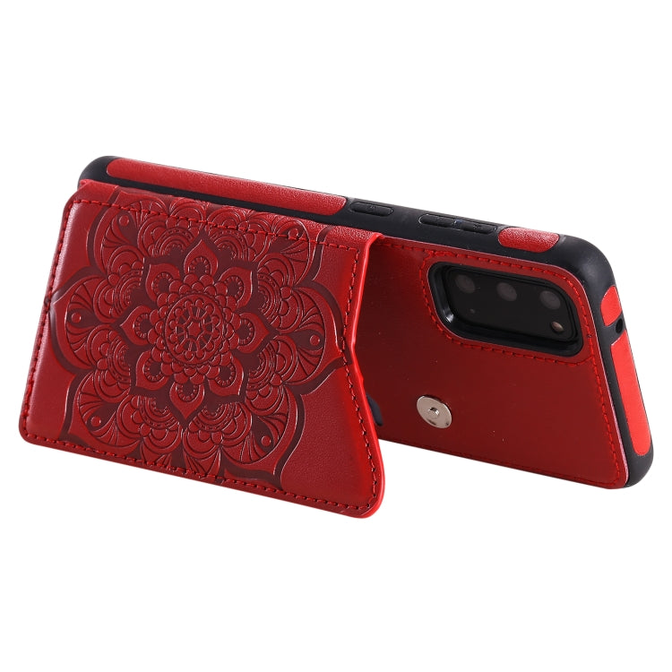 For Samsung Galaxy S20 Flower Embossing Pattern Shockproof Protective Case with Holder & Card Slots & Photo Frame