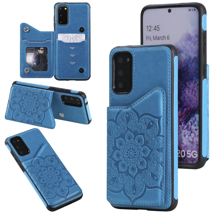 For Samsung Galaxy S20 Flower Embossing Pattern Shockproof Protective Case with Holder & Card Slots & Photo Frame