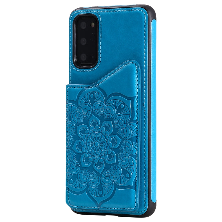 For Samsung Galaxy S20 Flower Embossing Pattern Shockproof Protective Case with Holder & Card Slots & Photo Frame