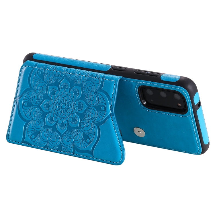 For Samsung Galaxy S20 Flower Embossing Pattern Shockproof Protective Case with Holder & Card Slots & Photo Frame
